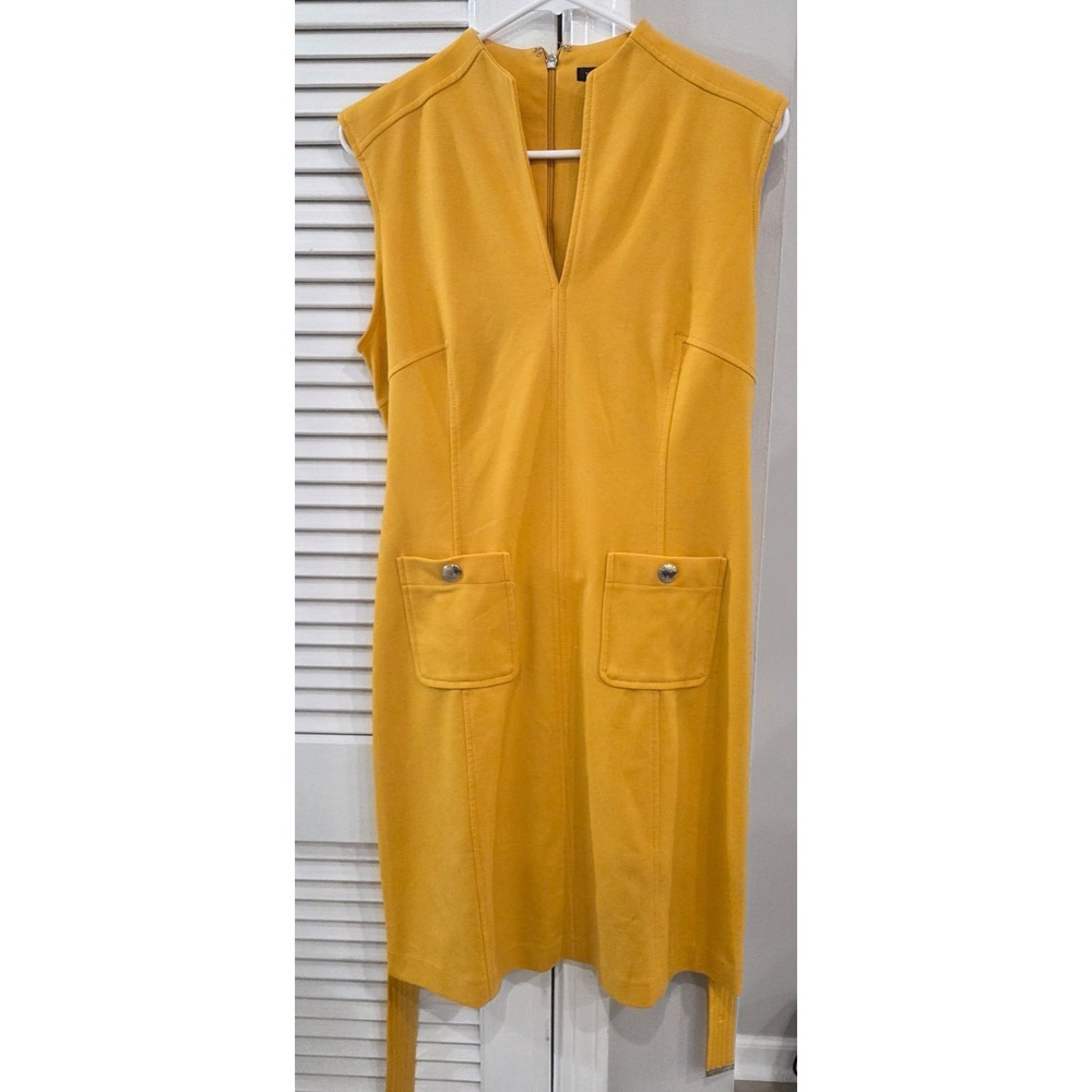 Womens Sunflower Tommy Hilfiger Sleeveless Split Neck Jacquard Knit Dress Size 8